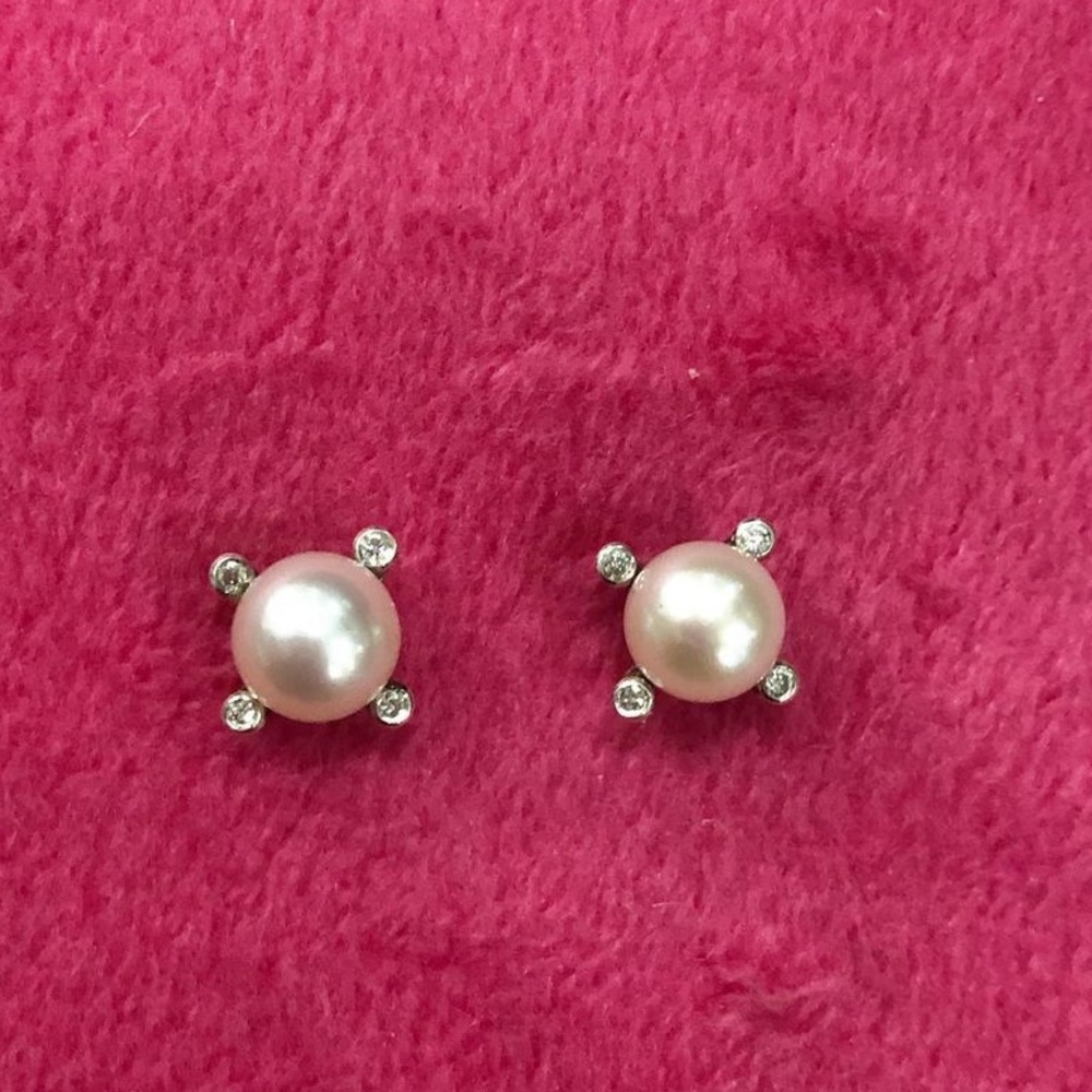 Authentic David Yurman Cable Collection Pearl Stud Earrings with Diamonds